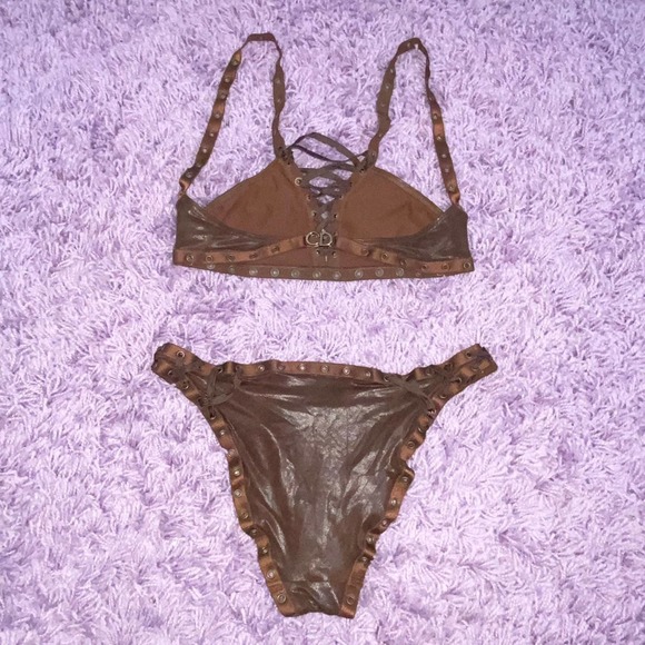 *SOLD* NWT Galliano Christian Dior VTG 2003 Brown Faux Leather Lace Up Bikini - Picture 7 of 12